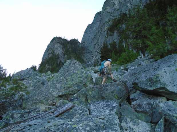 D approaching via the boulder field with the approach slabs beyond